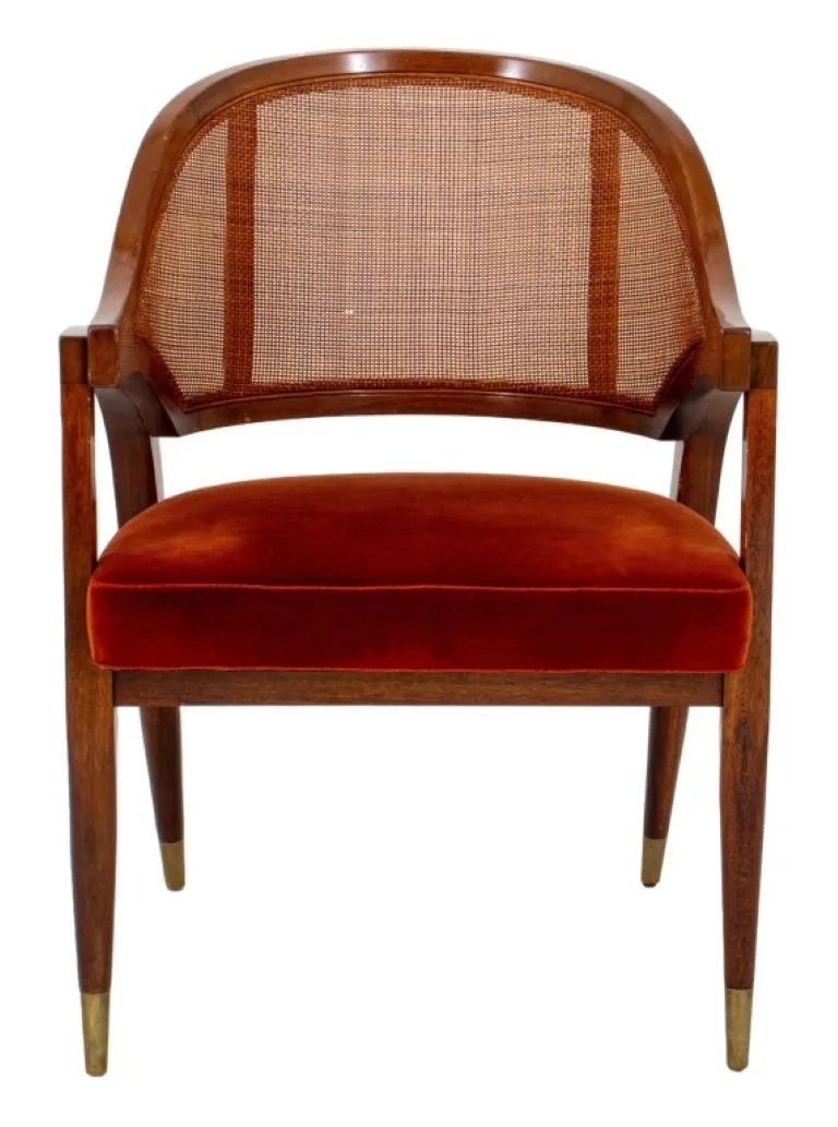 Edward Wormley Mahogany and Cane Paneled Armchair