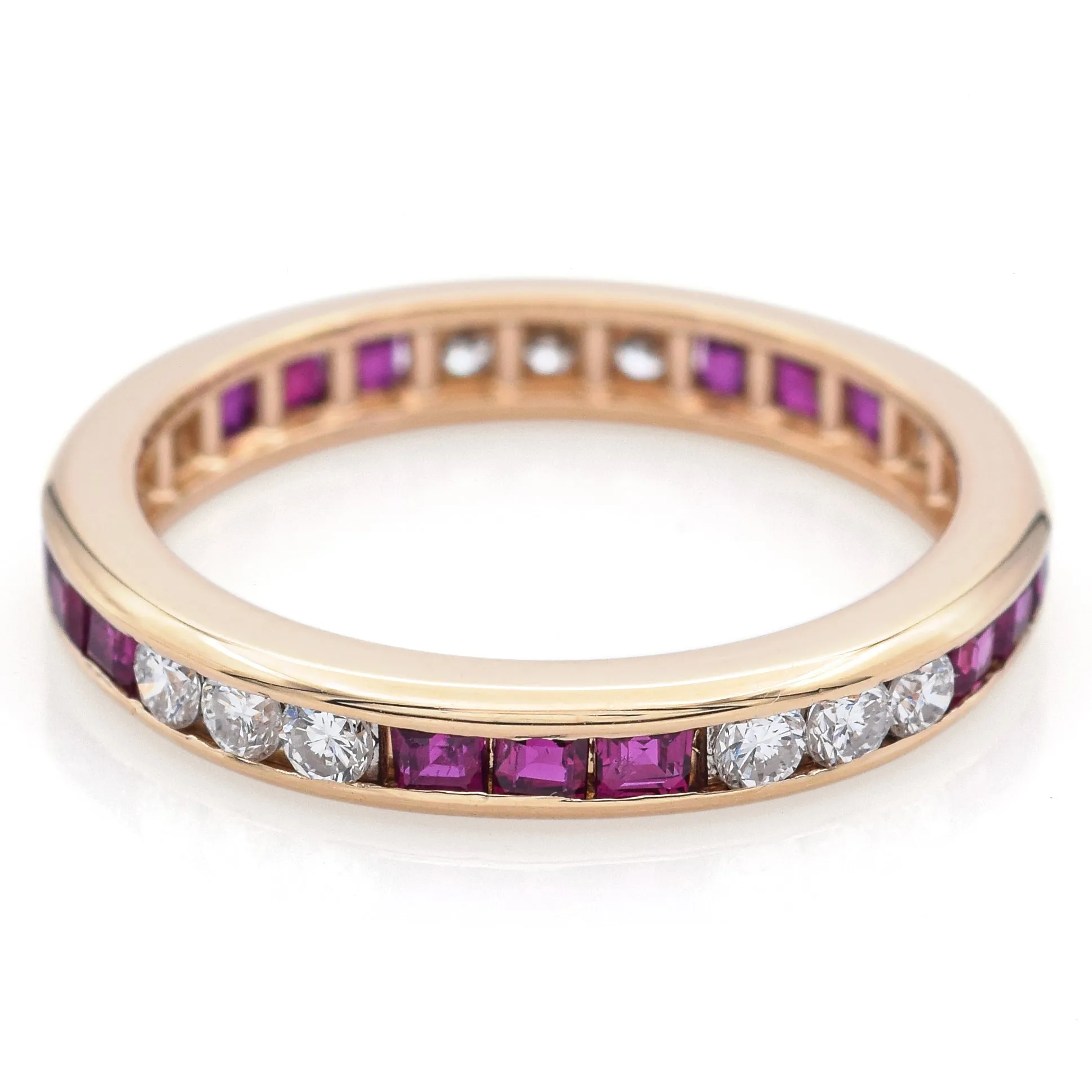 Estate 18K Yellow Gold Ruby & 0.45 TCW Diamond Eternity Band Ring Size 6.5