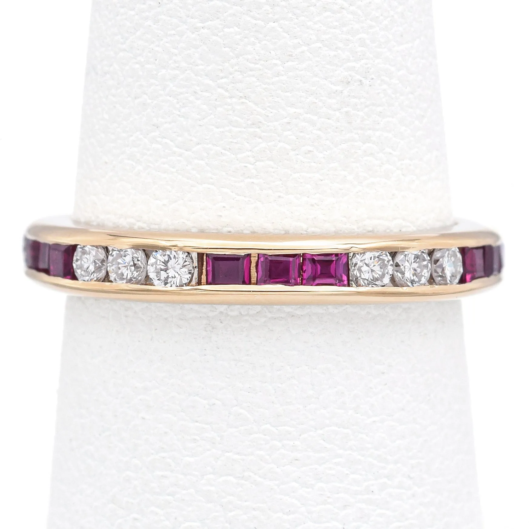 Estate 18K Yellow Gold Ruby & 0.45 TCW Diamond Eternity Band Ring Size 6.5