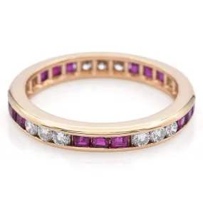 Estate 18K Yellow Gold Ruby & 0.45 TCW Diamond Eternity Band Ring Size 6.5