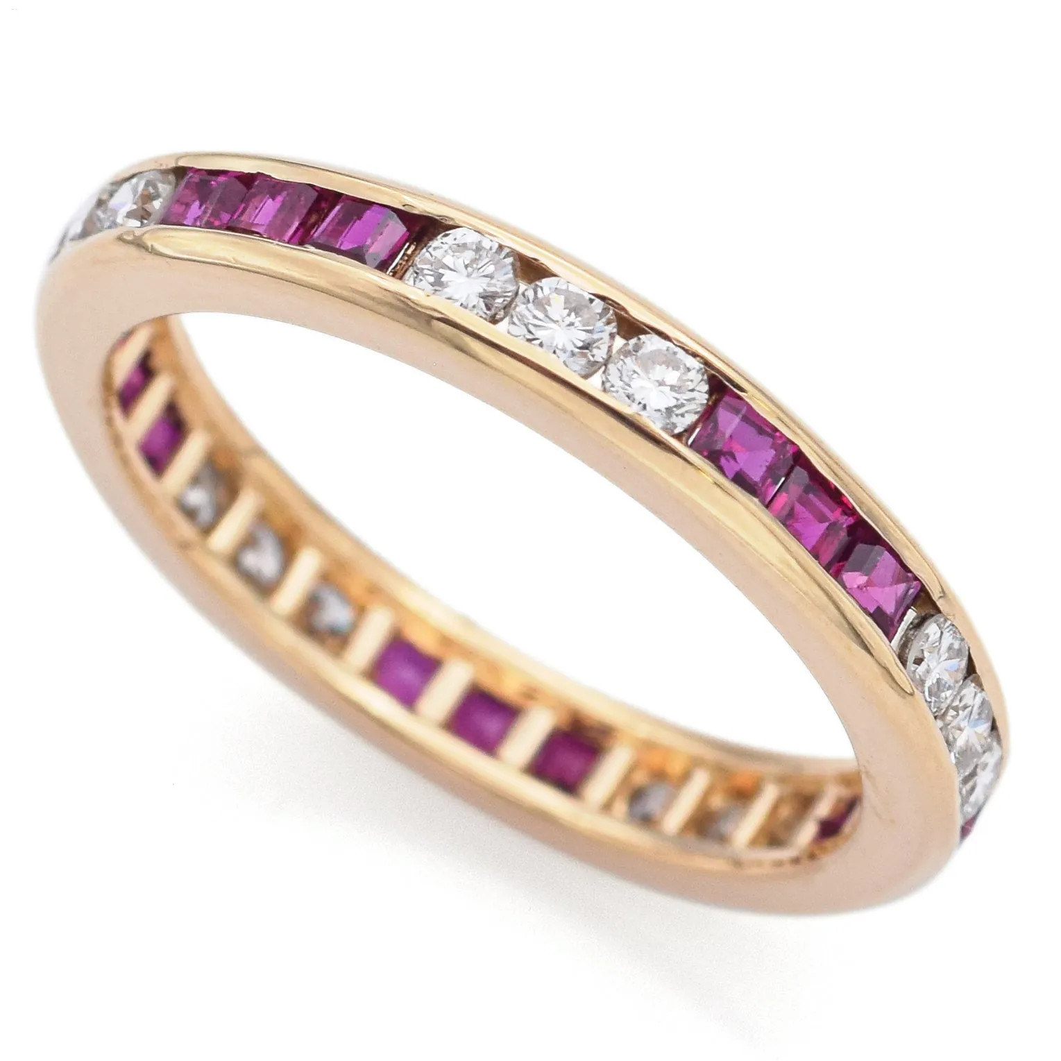 Estate 18K Yellow Gold Ruby & 0.45 TCW Diamond Eternity Band Ring Size 6.5