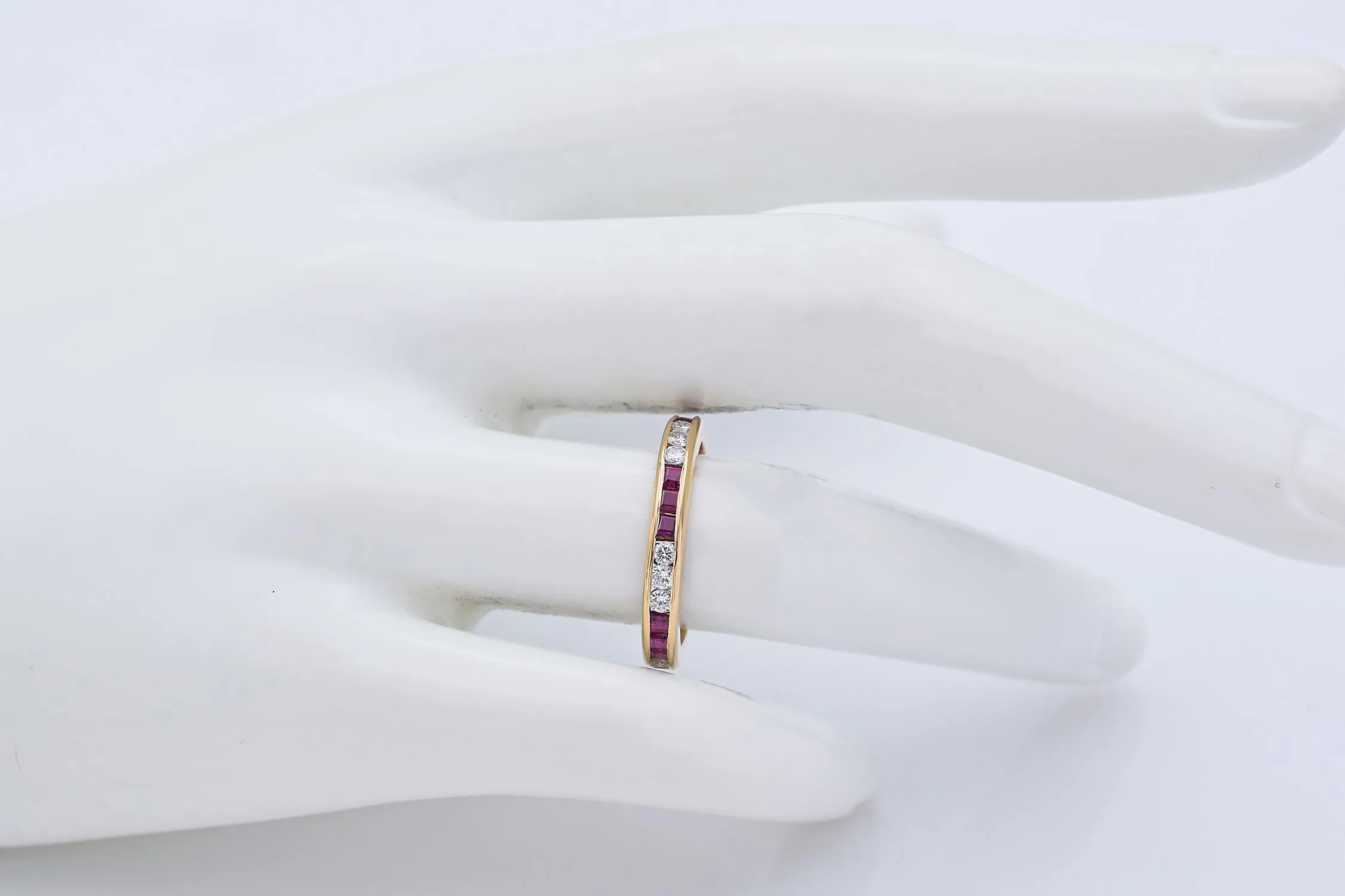 Estate 18K Yellow Gold Ruby & 0.45 TCW Diamond Eternity Band Ring Size 6.5