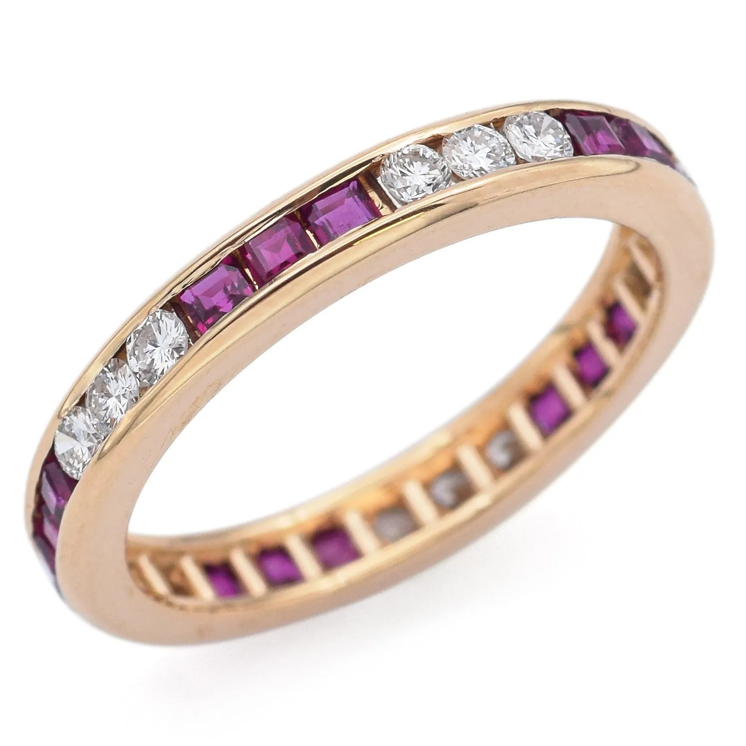 Estate 18K Yellow Gold Ruby & 0.45 TCW Diamond Eternity Band Ring Size 6.5