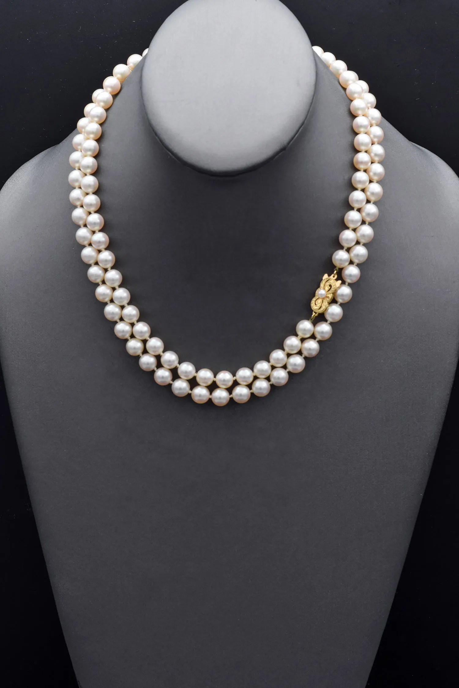 Estate Mikimoto 7.5-8.0 mm Pearl 18K Yellow Gold Beaded Strand Necklace 36Inches