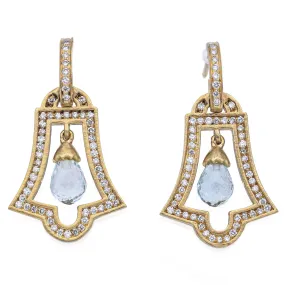 Estate S. Colee 18K Yellow Gold Aquamarine & 0.56 TCW Diamond Dangle Earrings