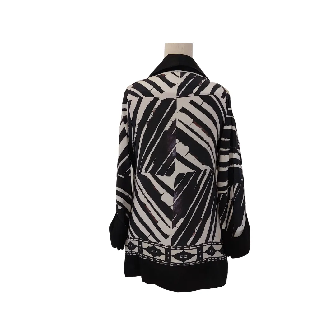 Farah Talib Aziz Black and White Printed Cold Shoulder Jacket | Pre Loved |