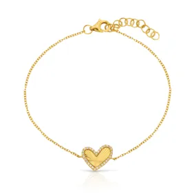 Fluted Asymmetrical Diamond Heart Bracelet