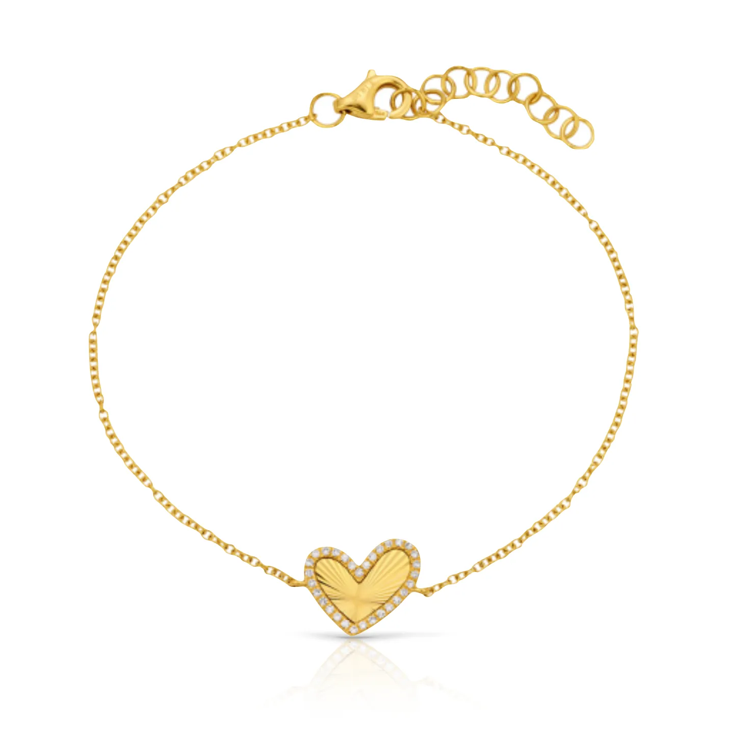 Fluted Asymmetrical Diamond Heart Bracelet