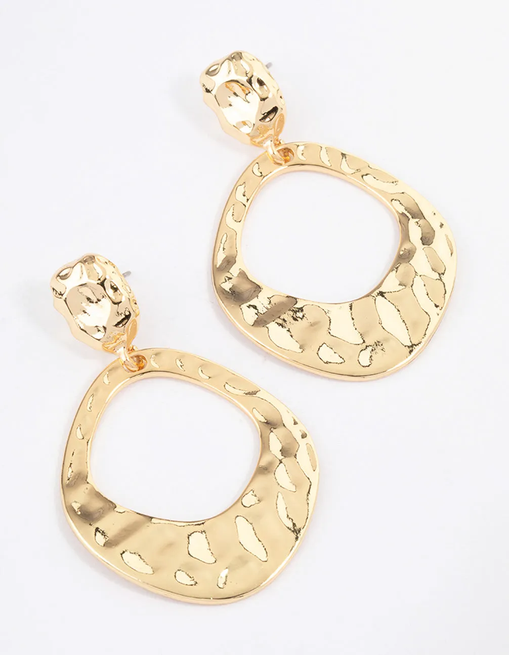 Gold Plated Molten Open Circle Drop Earrings