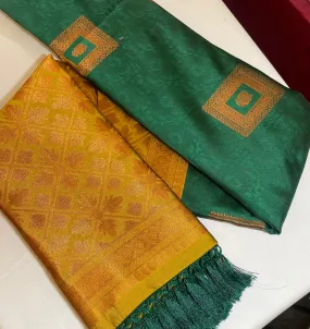 Gorgeous Green And Yellow Color Soft Silk Saree With Rich Pallu