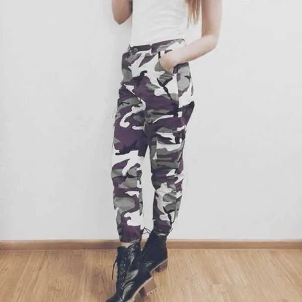 High Waisted Camouflage Cargo Trousers Camo Pants