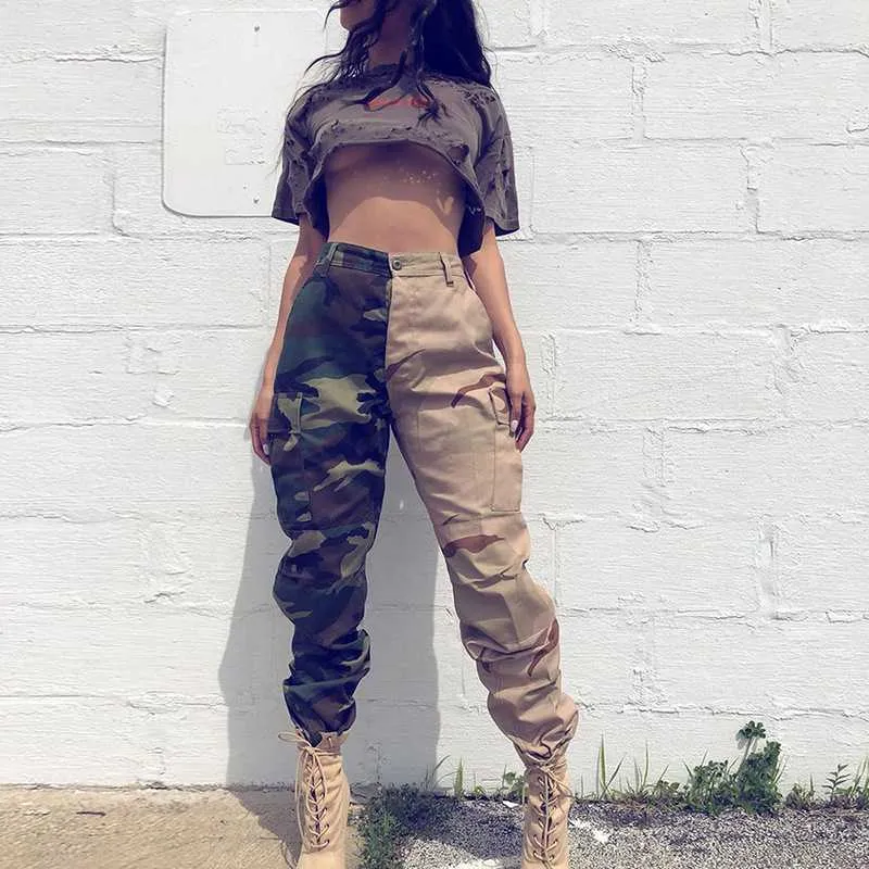 High Waisted Camouflage Cargo Trousers Camo Pants