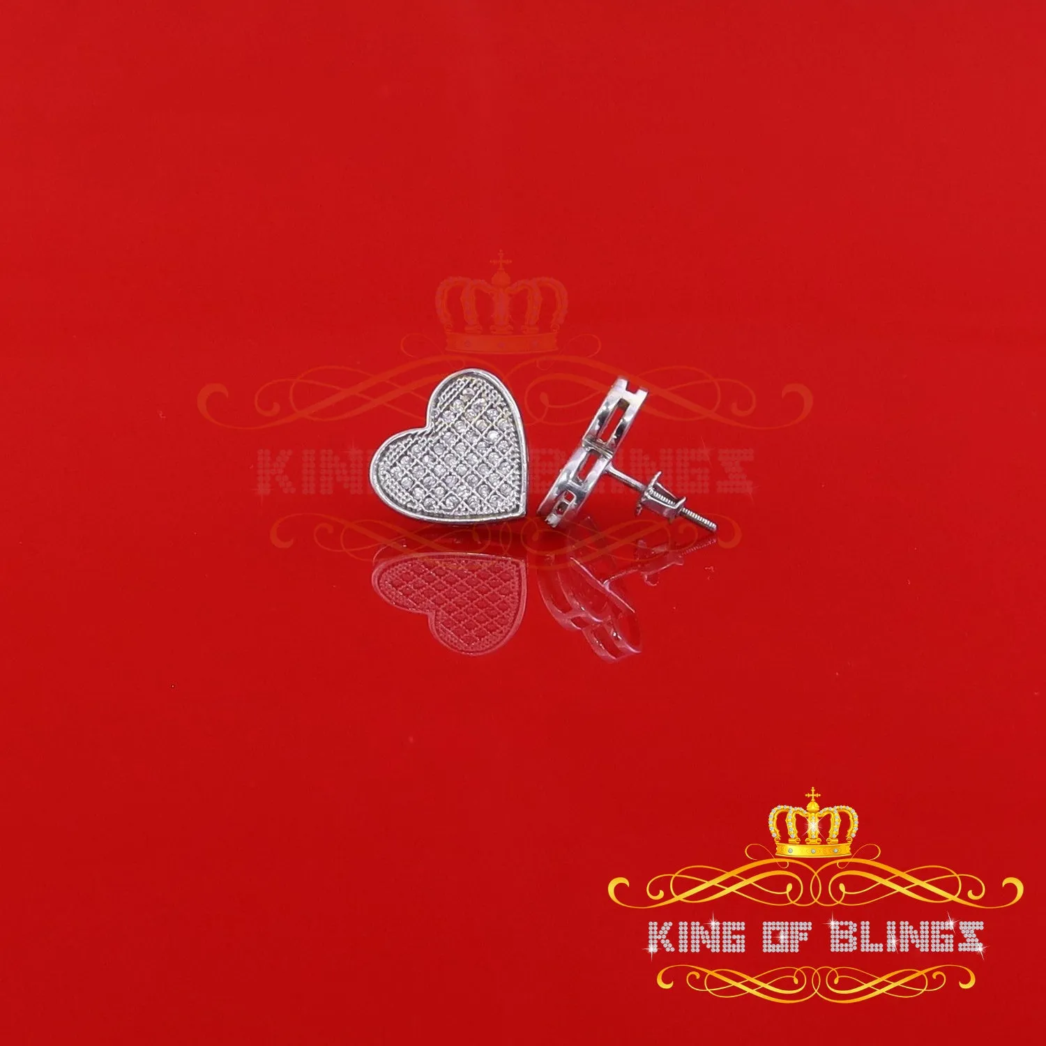 King of Blings- 925 Sterling White Silver 0.84ct Cubic Zirconia Women's & Men's Heart Earrings