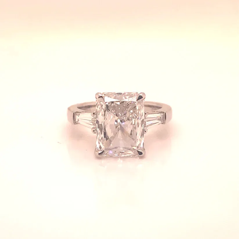 LESLIE 5 Carat Emerald Cut Lab Grown Diamond Engagement Ring. Side Stones. IGI Certified