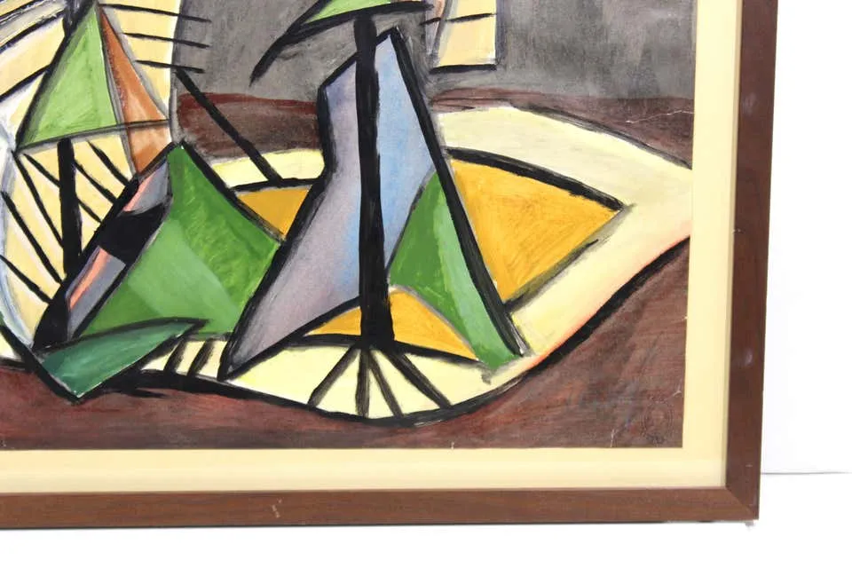 Lex Metz Dutch Mid-Century Modern Abstract Oil on Paper Still Life Painting