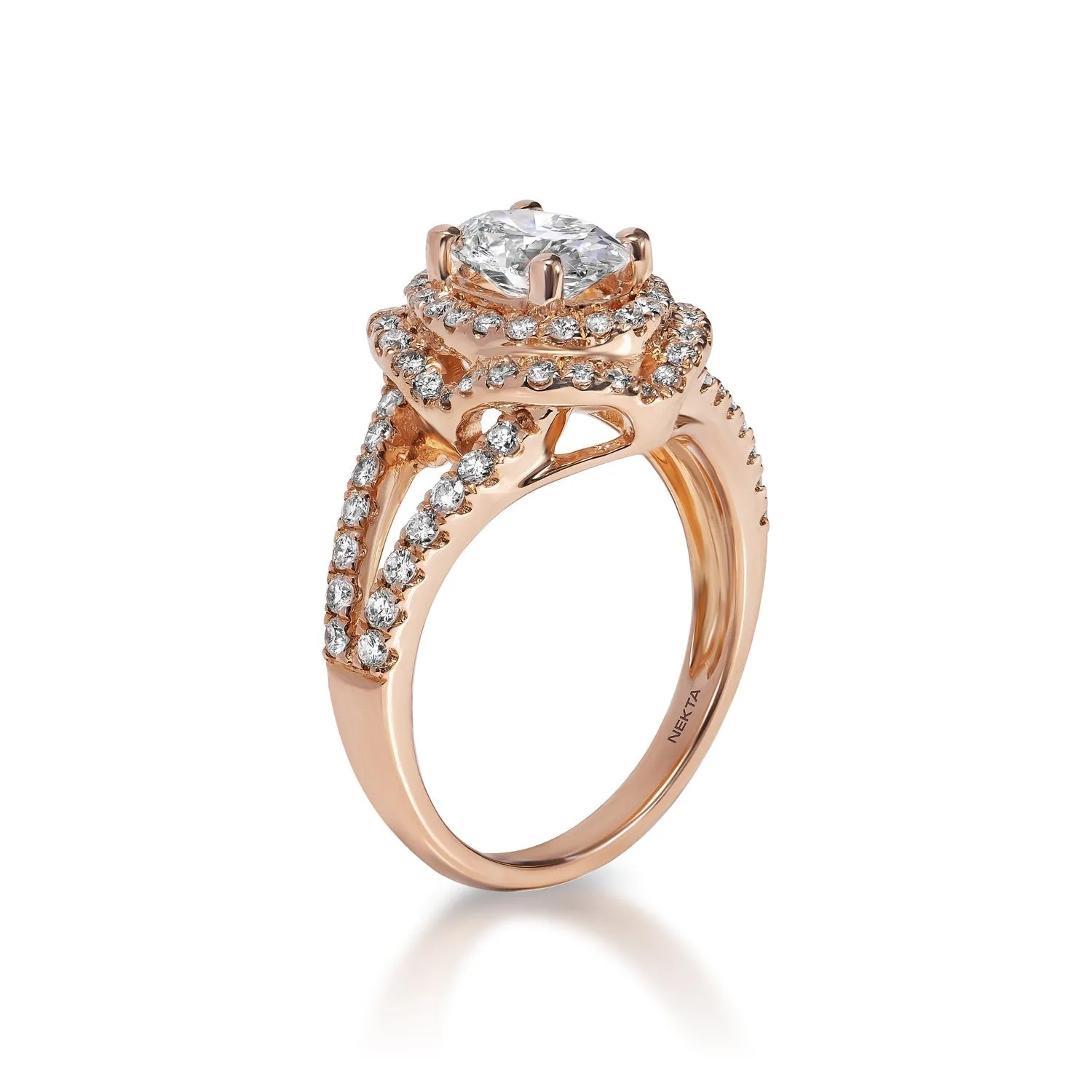 Lexus 2 Carat E VS1 Oval Cut Lab Grown Diamond Engagement Ring in 14k Rose Gold. IGI Certified