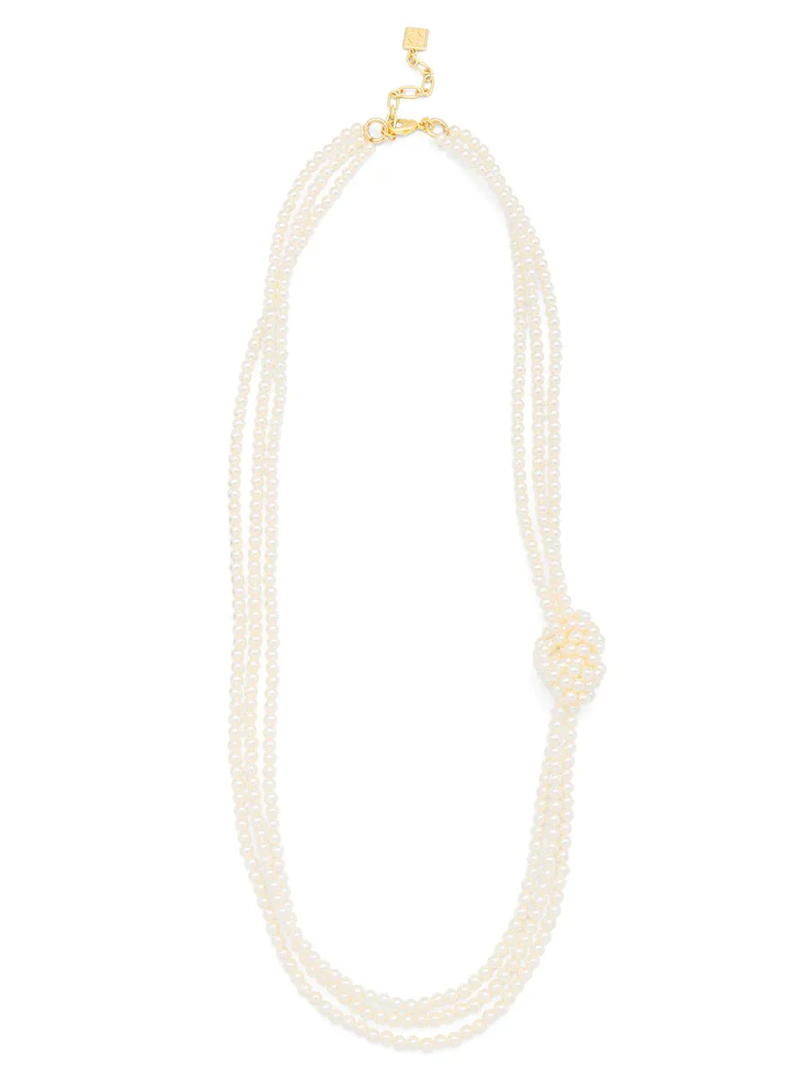 Long Layered Side Knot Pearl Necklace