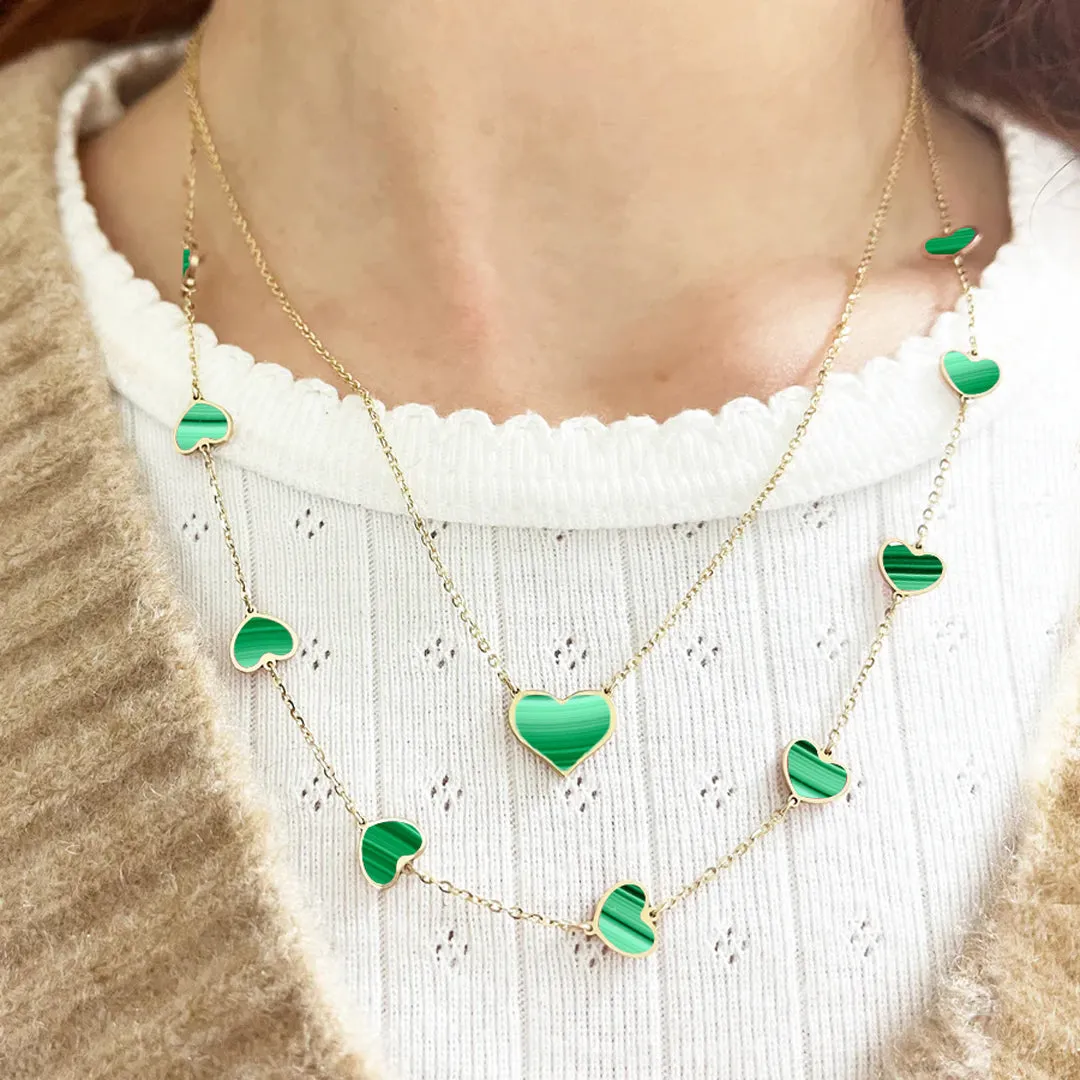 Malachite Heart Station Necklace