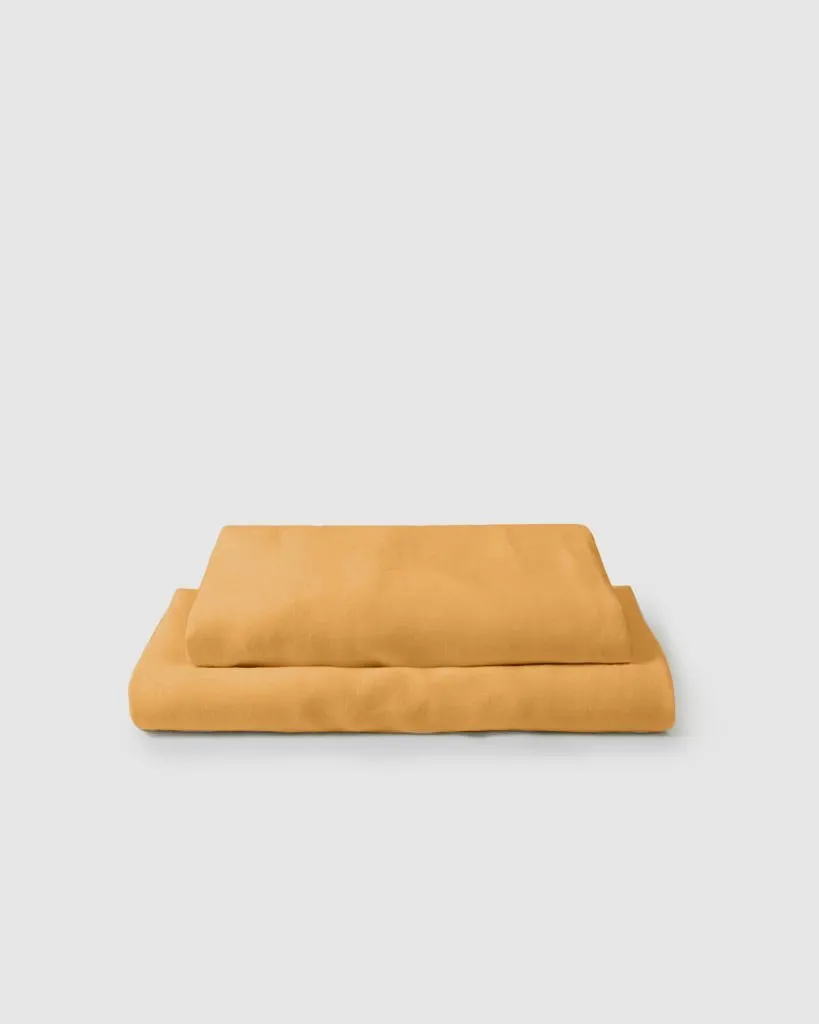 Marcel Linen Fitted Sheet - Mustard