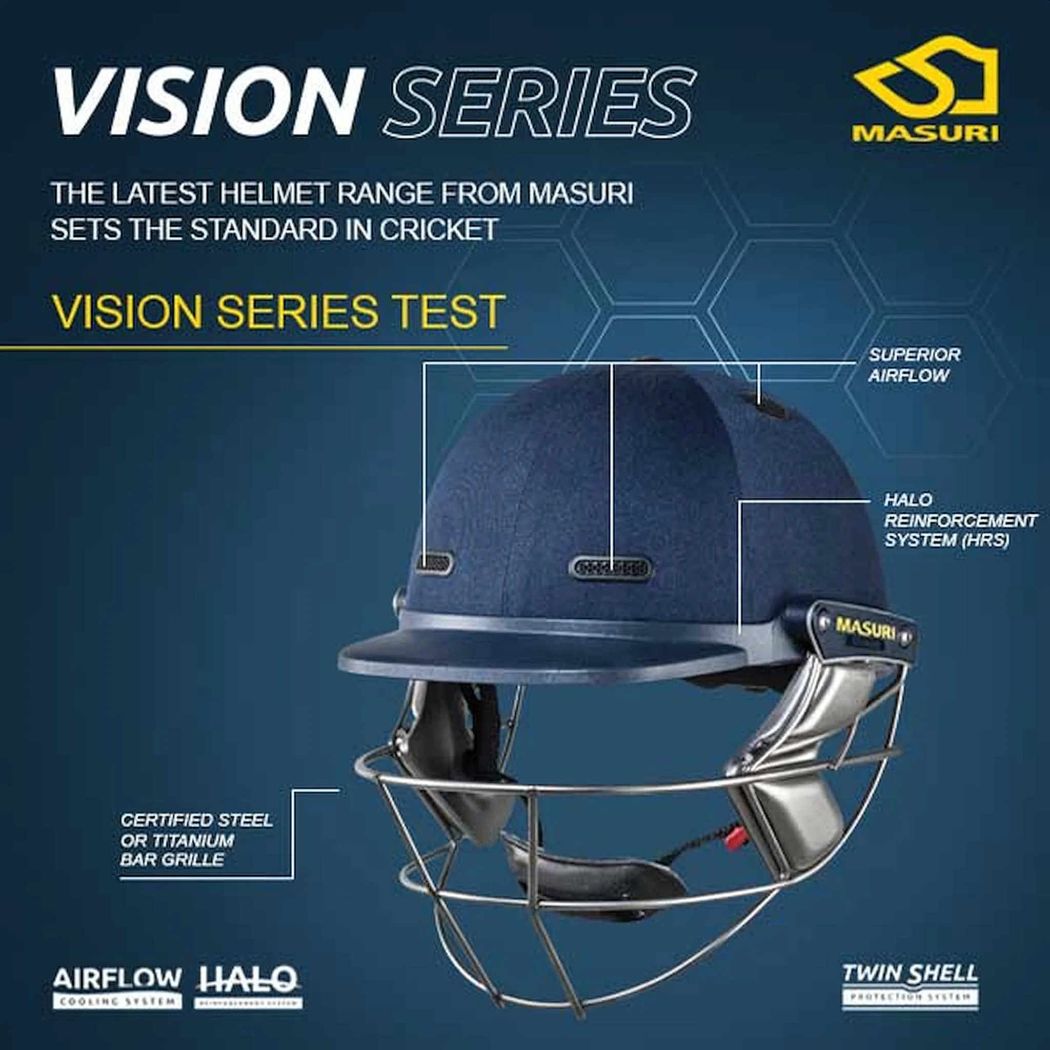 Masuri Vision Series Test Stainless Steel Cricket Helmet