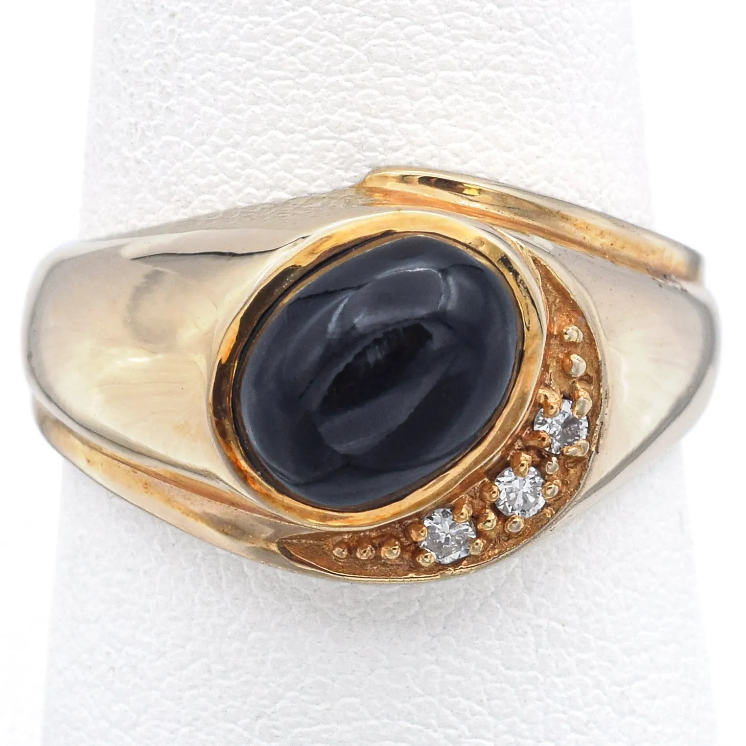 Maui Divers 14K Yellow Gold Black Coral & Diamond Band Ring Size 9   Box