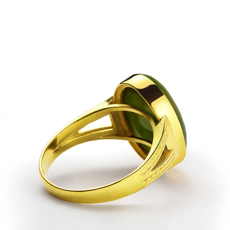 Men's Ring in 14k Yellow Gold with Green Agate Stone