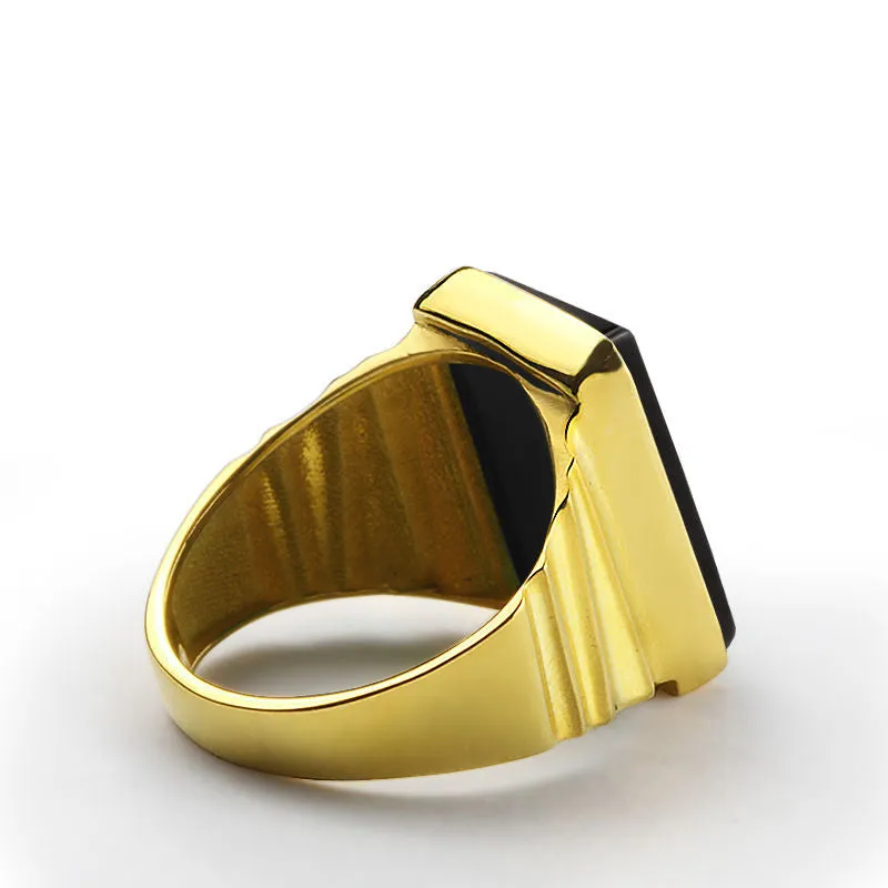 Men's Ring in 14k Yellow Gold with Natural Black Onyx Stone