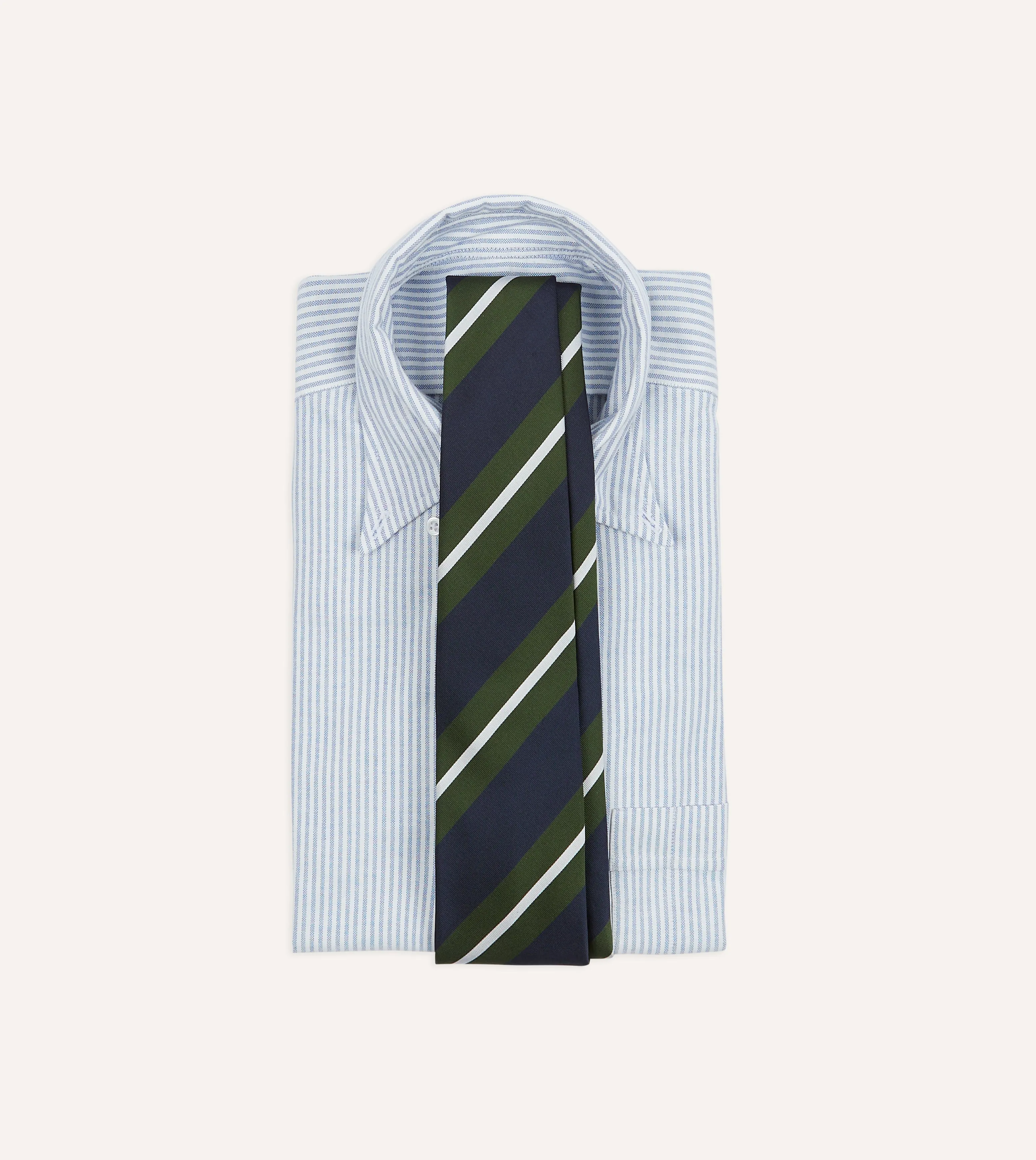 Navy, Green and White Regimental Stripe Mogador Tipped Tie