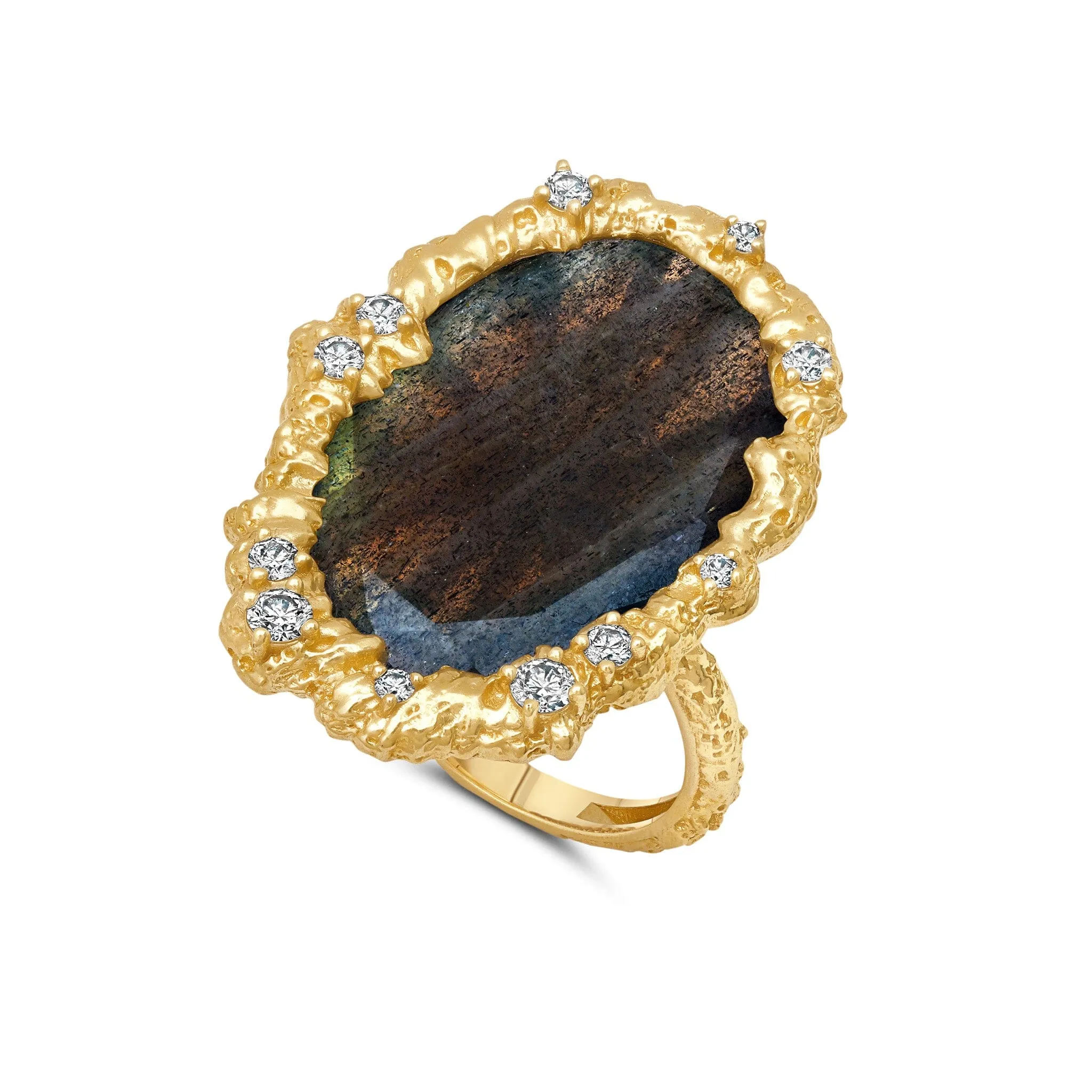 Oval Labradorite   Diamond Moonscape Ring