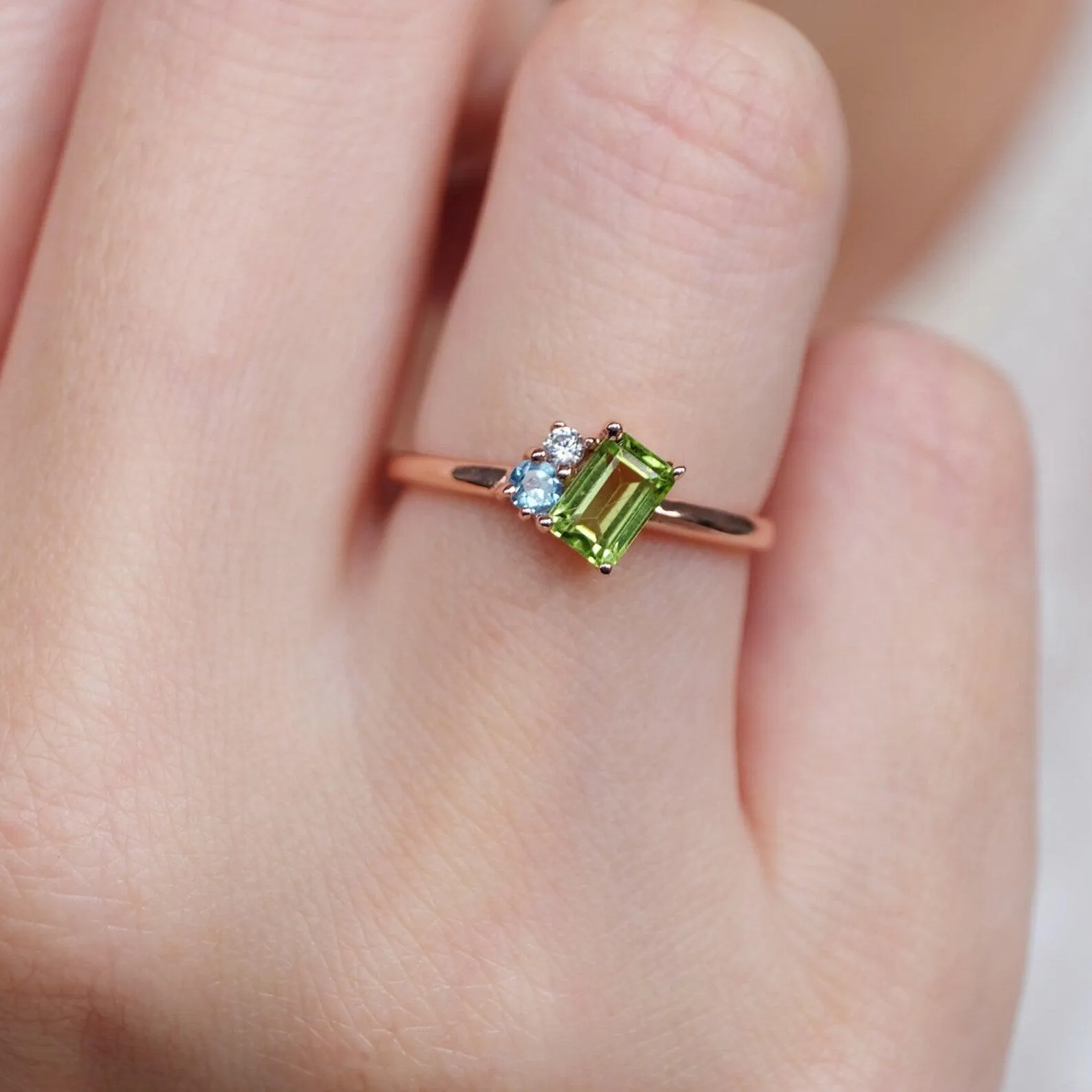 Peridot Aquamarine Diamond Ring Tiphaine