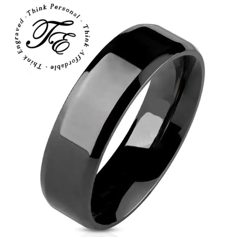 Personalized Men's Traditional Black Promise Ring - Engraved Handwriting Ring