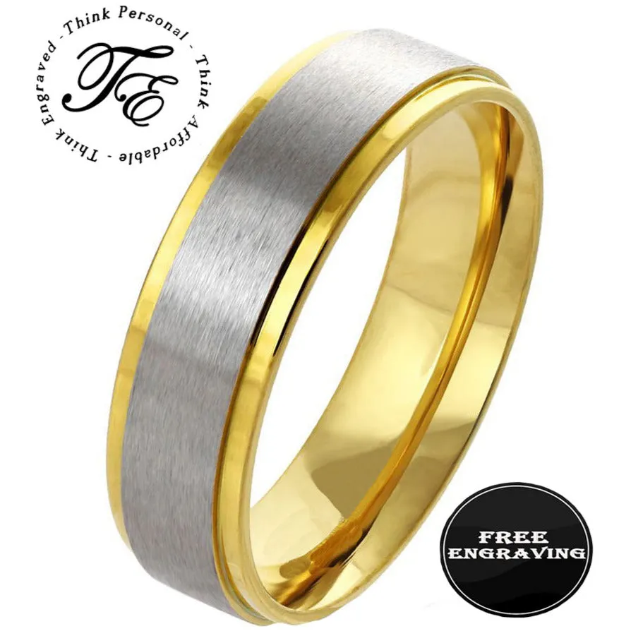 Personalized Women's Promise Ring - 14k Gold and Brushed Stainless Steel