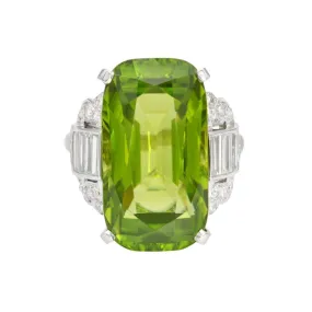 Platinum Peridot and Diamond Ring