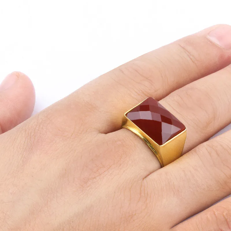 Red Agate Men's Ring in 10k Yellow Gold with Natural Stone Ring