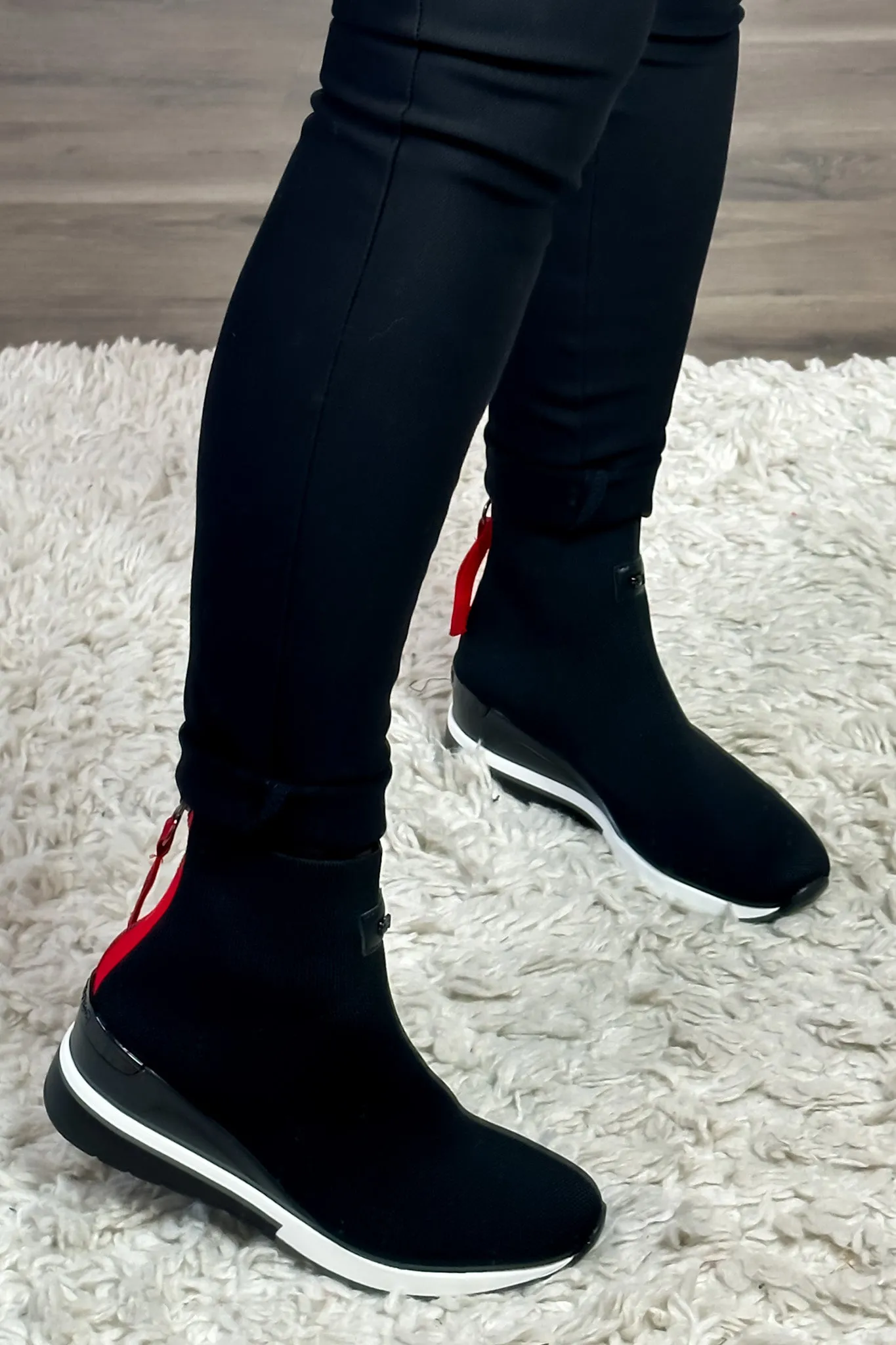 Renato Garini High Top Fashion Sneakers Boots : Black/Red