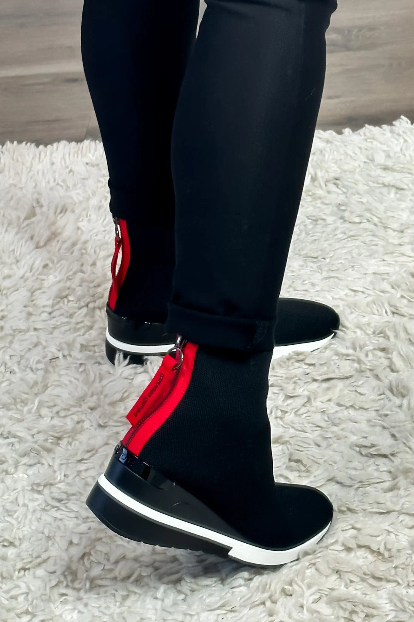 Renato Garini High Top Fashion Sneakers Boots : Black/Red