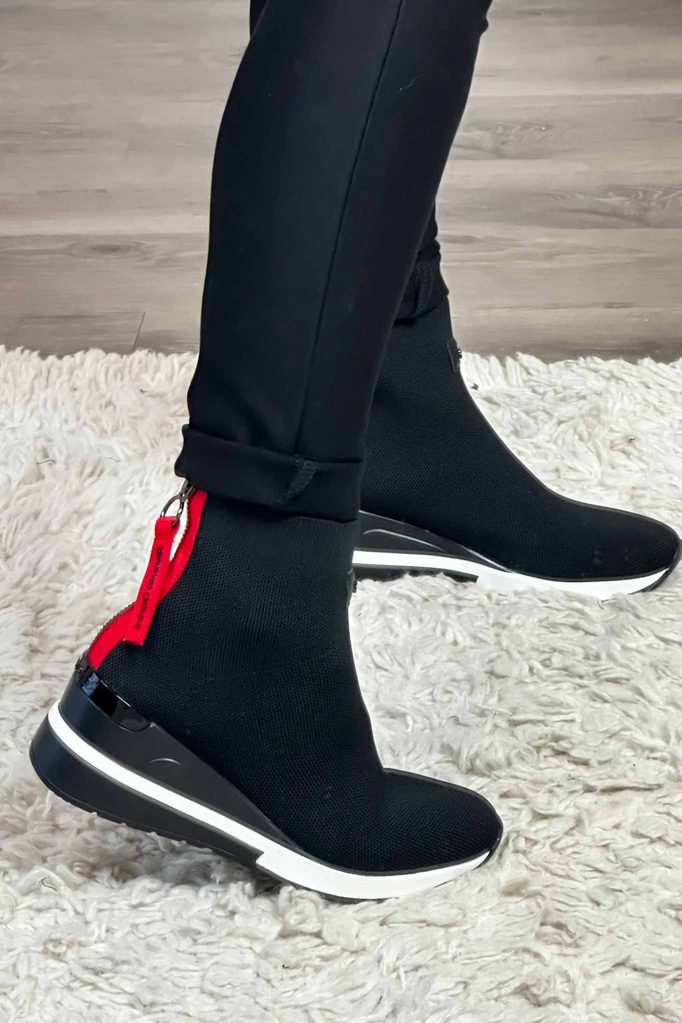 Renato Garini High Top Fashion Sneakers Boots : Black/Red