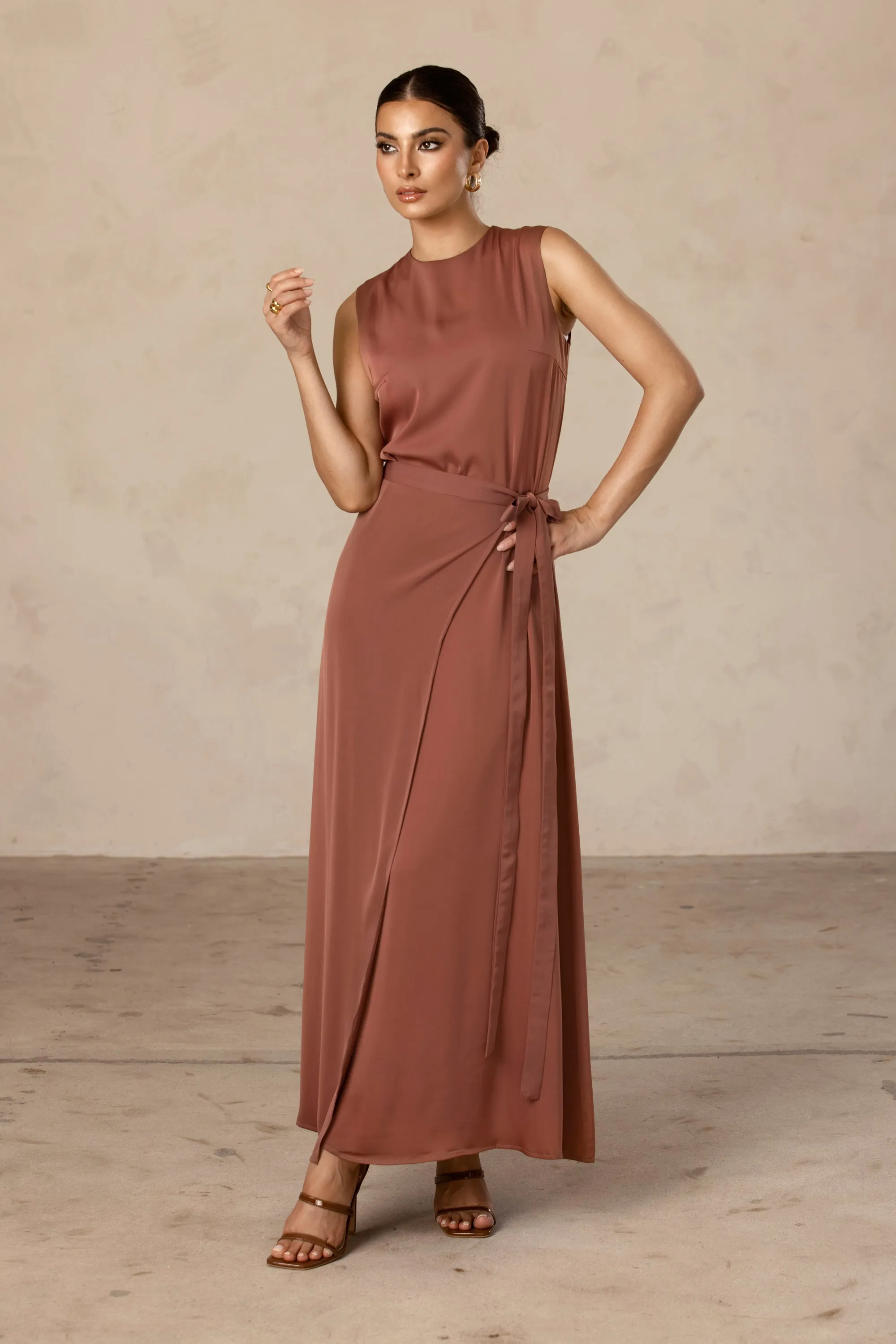 Sadia Sleeveless Maxi Dress & Skirt Set - Pecan