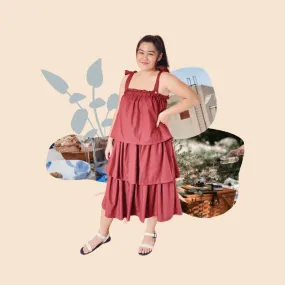 Sayaw 3-Tiered Linen Dress in Maroon