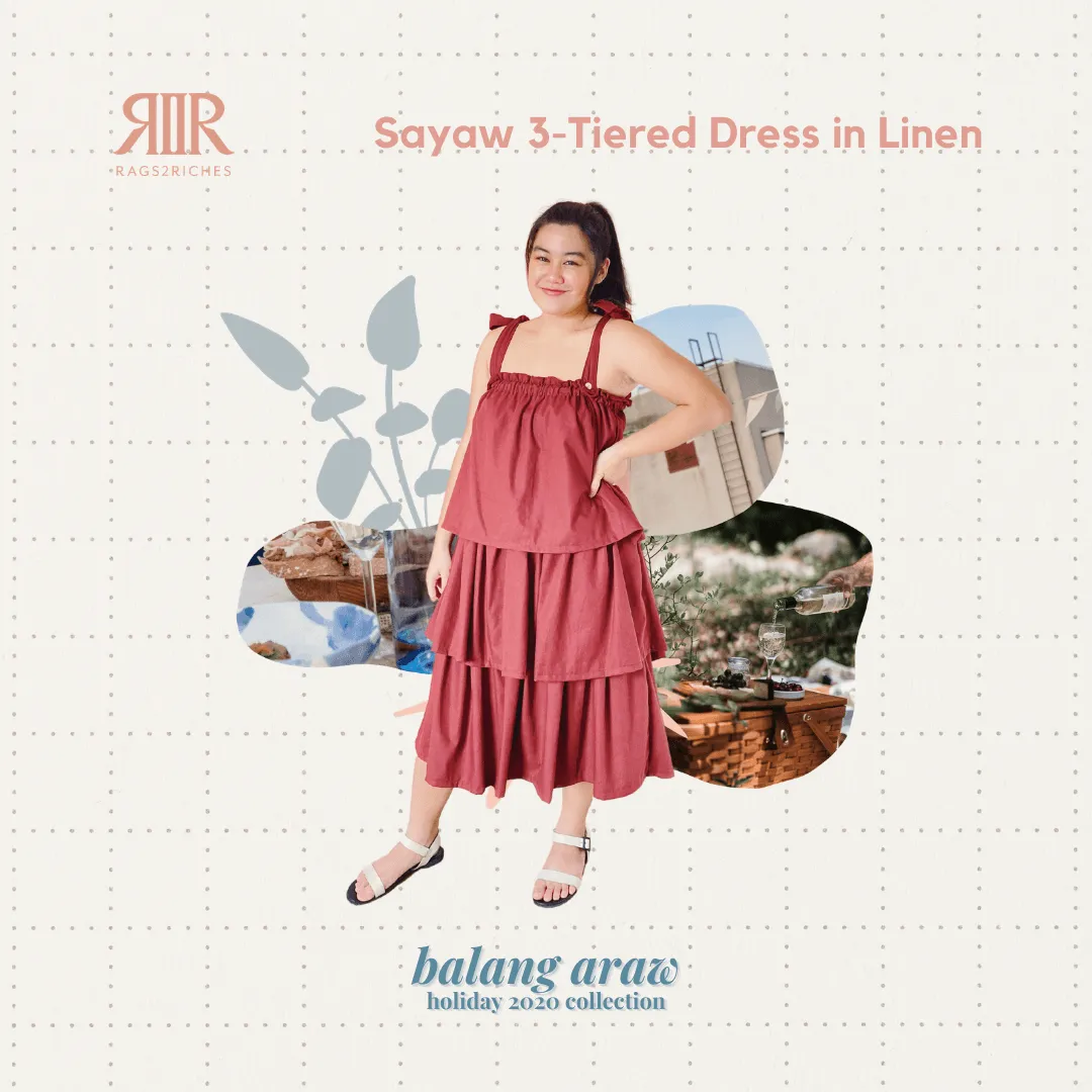 Sayaw 3-Tiered Linen Dress in Maroon