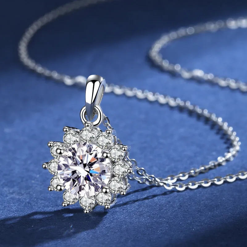 Sparkling Sunflower Moissanite S925 Silver Necklace