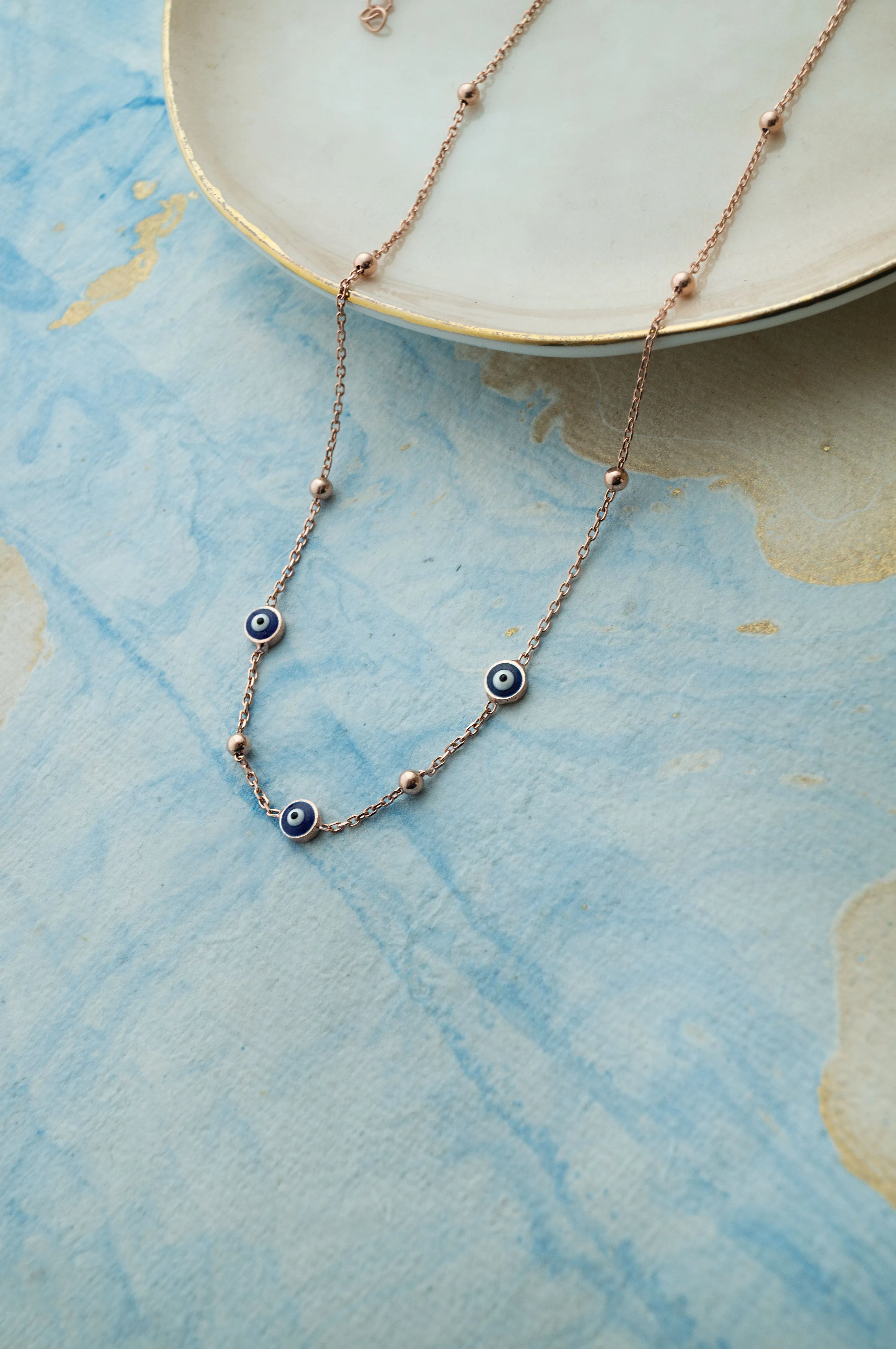 Stationed Evil Eye Rose Gold Plated Sterling Silver Chain