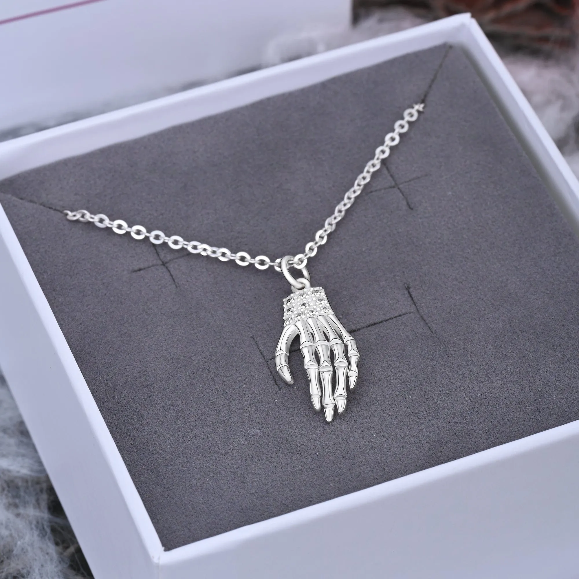 Sterling Silver Skeleton Hand Necklace