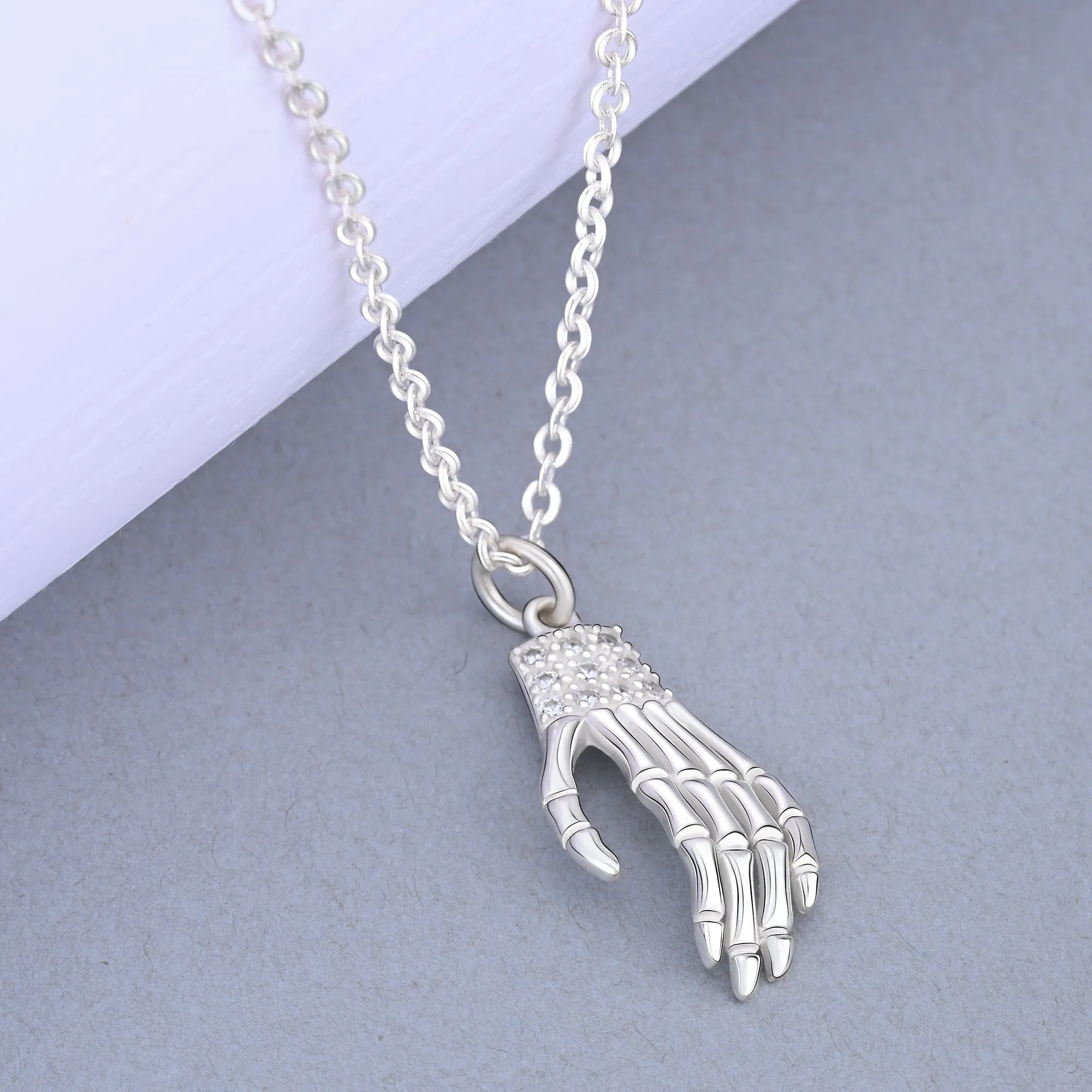 Sterling Silver Skeleton Hand Necklace