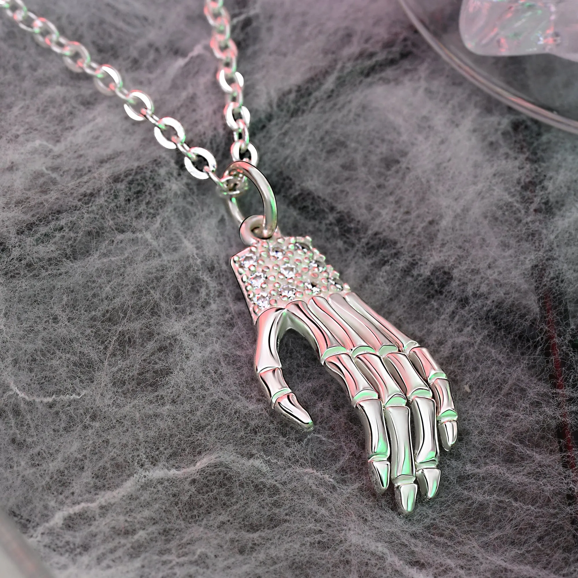 Sterling Silver Skeleton Hand Necklace