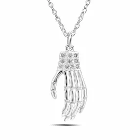 Sterling Silver Skeleton Hand Necklace