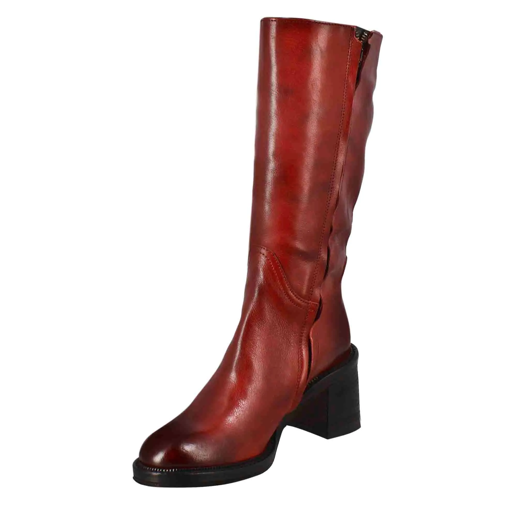 Stivale diver altezza polpaccio da donna con tacco in pelle lavata colore rosso