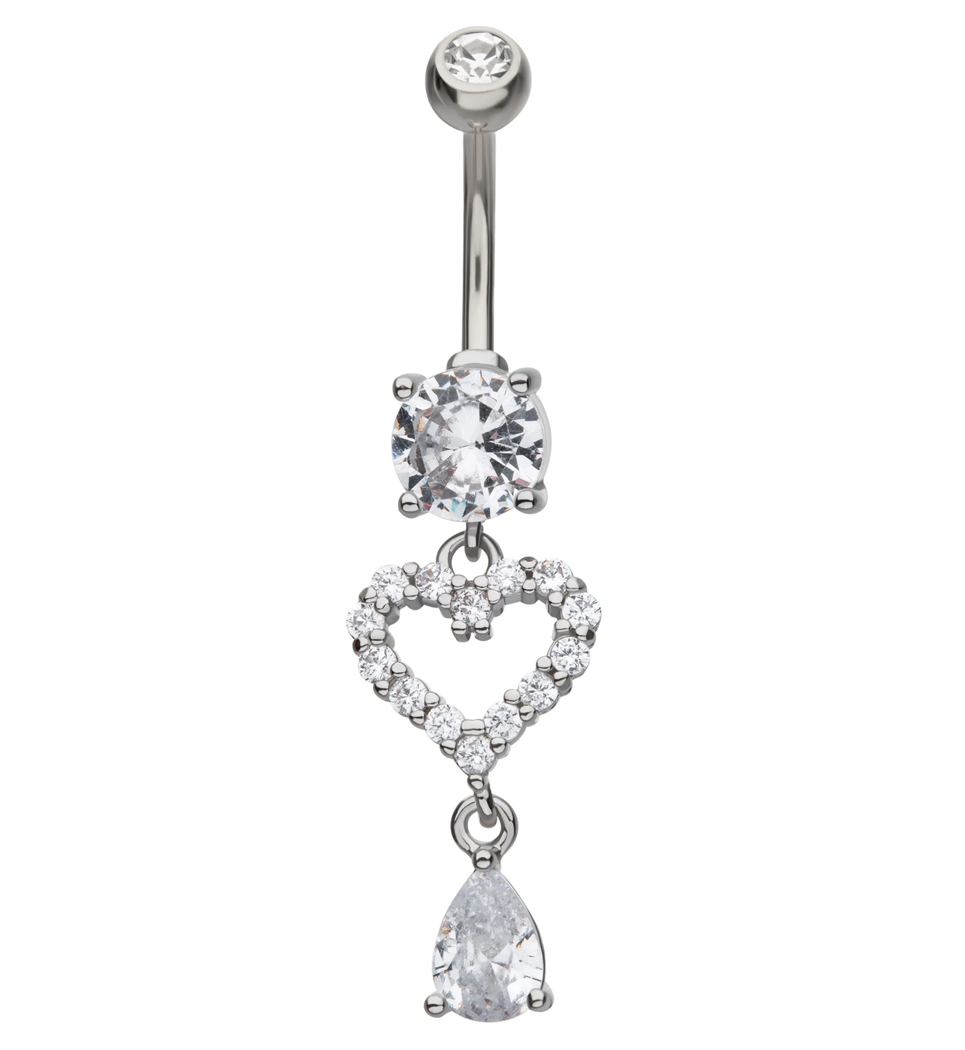 Sweetheart Teardrop Clear CZ Dangle Stainless Steel Belly Button Ring