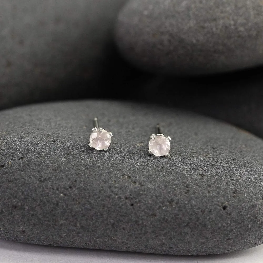 Tiny Rose Quartz Stud Earrings