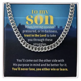 To My Son Gift Trust in the Lord Encouragement Gift from Mom or Dad, Men Cuban Chain Necklace